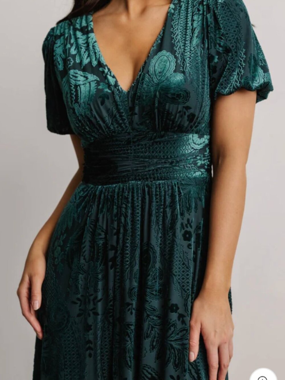 Baltic Born Leslie Embossed Velvet Maxi Emerald Size L Dress Short Sleeve NWT - Picture 13 of 14
